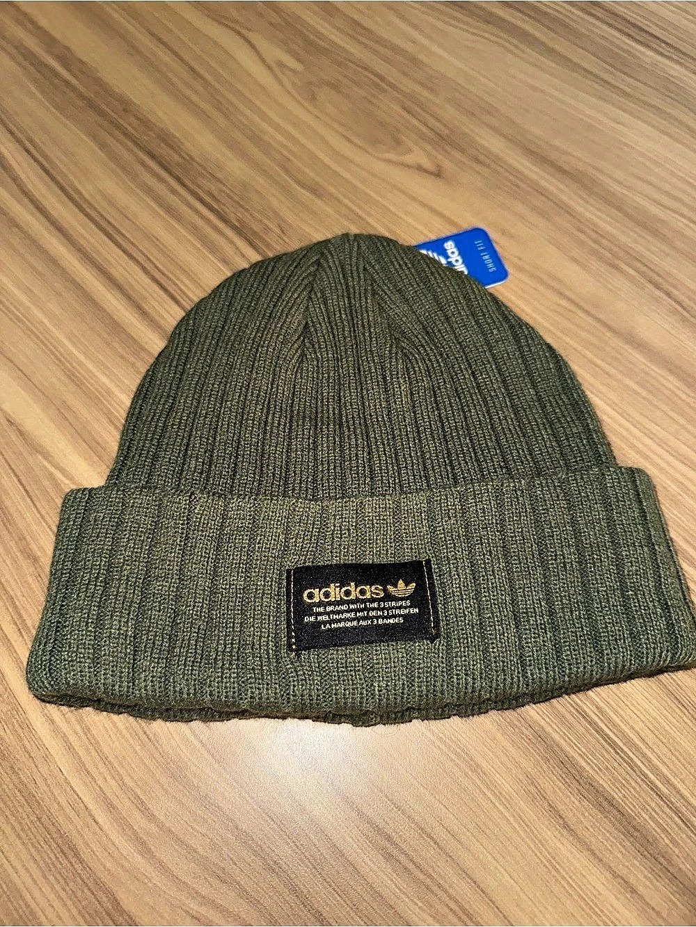 adidas Trefoil Cuffed Beanie Ribbed Hat Green